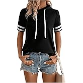 Milumia Women Color Block Workout Short Sleeve Hoodie Top Athletic Active Hooded Pullover T Shirt Tops