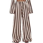 GORGLITTER Women's Low Rise Striped Pants Wide Leg Palazzo Linen Trousers Dressy Casual Lounge Pants Summer Vacation