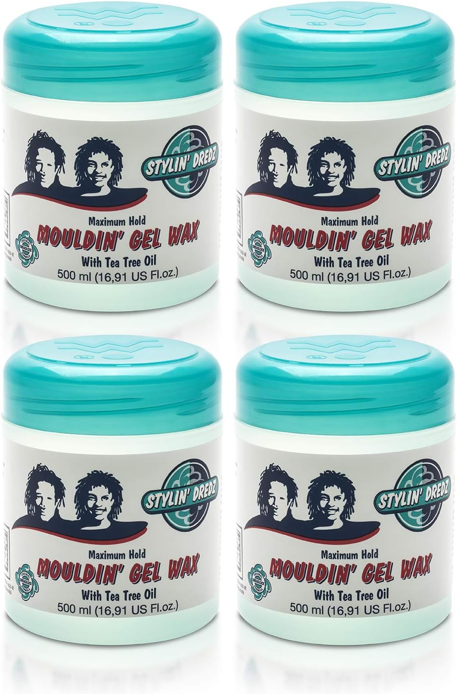 Stylin' Dredz Mouldin' Gel Wax - Loc n Twist Gel - Dreadlock Gel Wax with Tea Tree Oil - 500 ml Pack of 4