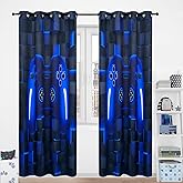 PERFEMET Gamer Blackout Curtains for Kids Bedroom 2 Panels, Black and Blue Video Game Controller Curtains for Boys Teens Living Room Decor 3D Cool Gaming Grommet Window Drapes Set(Blue, 42x54inch)