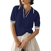 Micoson Womens Short Sleeve Sweater Tops Lapel V Neck Polo Shirts 2026 Summer Cable Knit Blouses Business Casual Outfits