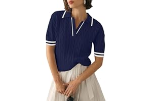 Micoson Womens Short Sleeve Lightweight Sweater Tops Lapel V Neck Cable Knit Polo Shirts Summer Loose Casual Outfits 2025