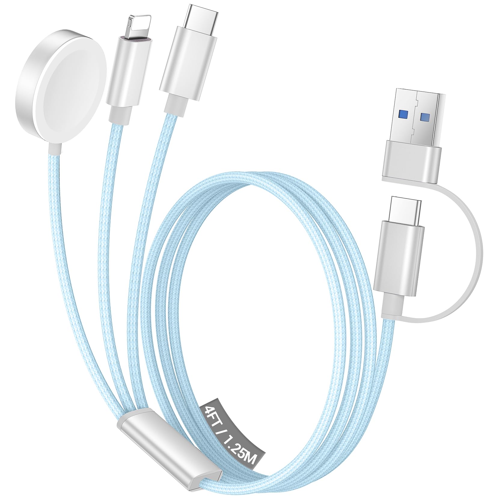 Photo 1 of Temdan for Travel Vacation Essentials,3 in 2 USB C Cable for Apple Watch Charger/iPhone 16 Charger/Lightning,Multi Charging Cable Cord,Camping Essentials,Designed for iWatch & iPhone 16-12-4FT Blue