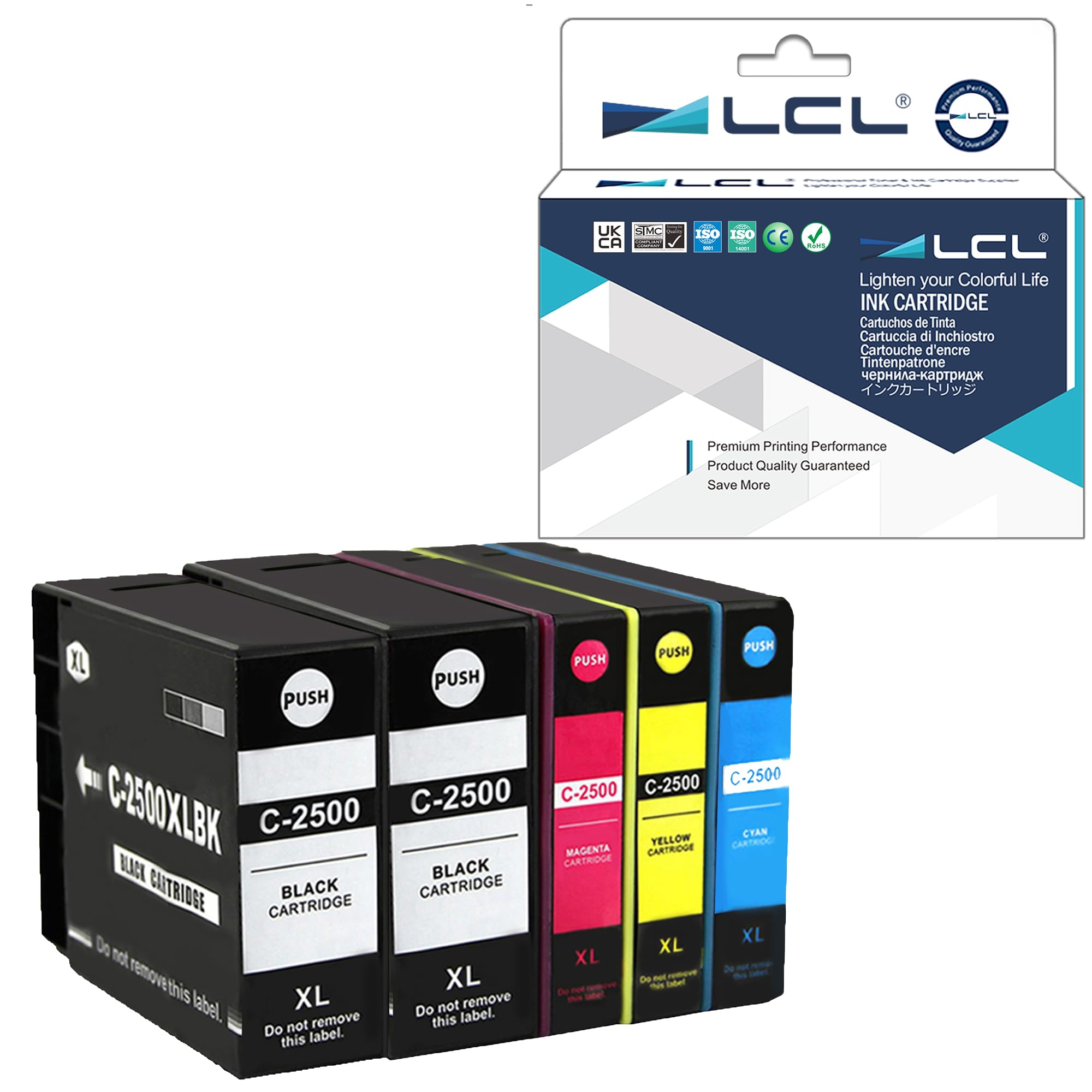 LCL 2500XL PGI-2500XL Ink Cartridge Replacement for Canon 2500 2500XL PGI-2500XL Replacement for Canon MAXIFY IB4000 iB4050 iB4100 iB4150 iB4155 MB5050 MB5100 MB5150 MB5155 MB5350 MB5400 (5 Pack)