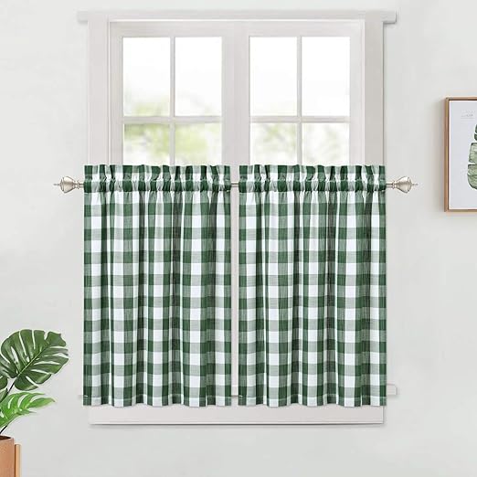 Amazon Com Haperlare Kitchen Curtains Sage Buffalo Plaid Small