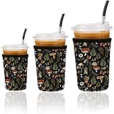 Reusable Insulated Neoprene Iced Coffee Cup Sleeve, Durable Drink Sleeve for Cold Beverages, Beverage Holder for Iced Coffee (Mushroom Mirage)