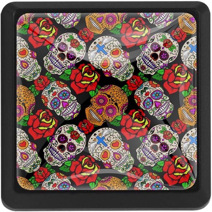 TIZORAX Schubladenknauf, mexikanischer Zuckerschädel mit Rose, für