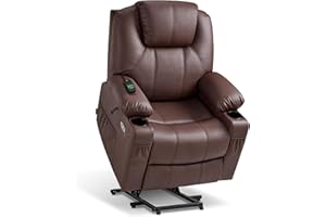 MCombo Electric Power Lift Recliner Chair Sofa with Massage and Heat for Elderly, 3 Positions, 2 Side Pockets, and Cup Holders, USB Ports, Faux Leather 7040 (Light Brown, Medium)