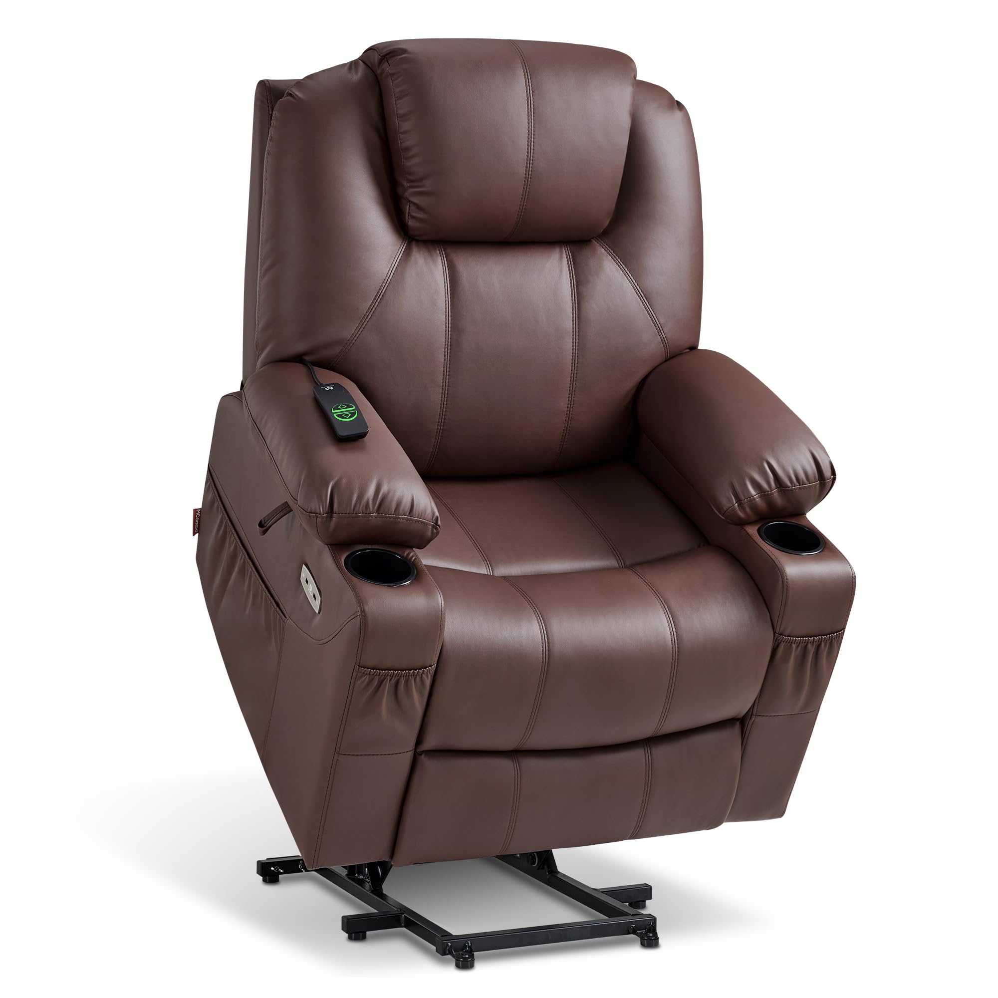 Photo 1 of ****3 PIECE BOX COMBO******MCombo Electric Power Lift Recliner Chair Sofa with Massage and Heat for Elderly, 3 Positions, 2 Side Pockets, and Cup Holders, USB Ports, Faux Leather 7040 (Light Brown, Medium)