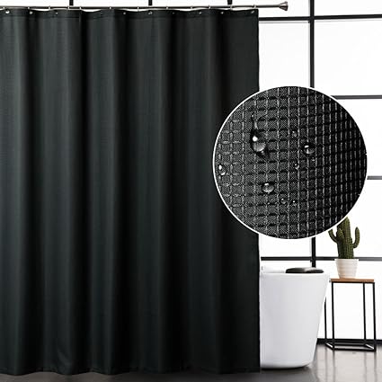 Caromio Black Fabric Shower Curtain Hotel Quality Waffle Weave Textured Fabric Shower Curtains For Bathroom Washable Black 72x72 Inch Amazon In Home Kitchen