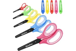 Asdirne Black Coated Kids Scissors, Safety Children Scissors, Craft Scissors with Blunt Tip Stainless Steel Blades and Soft Grip, Great for Home and School, Assorted Color, 13.5cm, 5 Pack