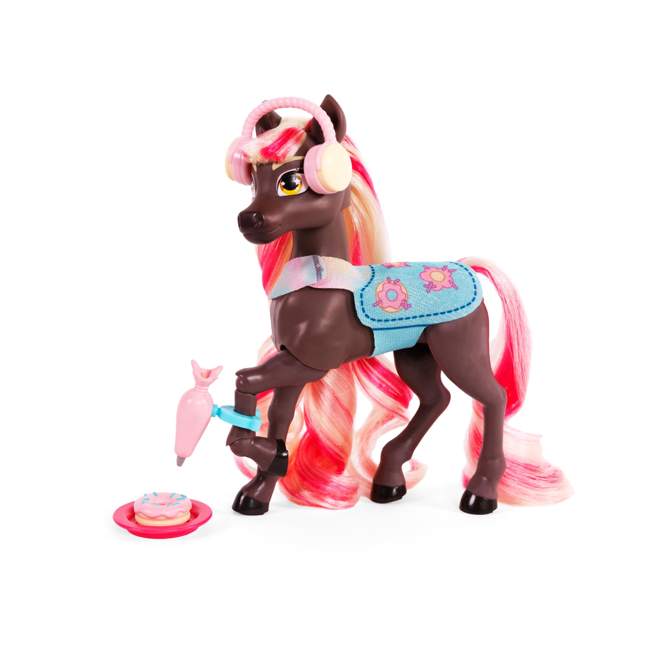 Jakks Pacific Wild Manes Lana Horse Toy with Accessories, Articulated Horse Toys for Girls, Long Flowing Mane to Brush! Includes Donut Shop Inspired Accessories & Apron, Articulated Front Legs, 3+