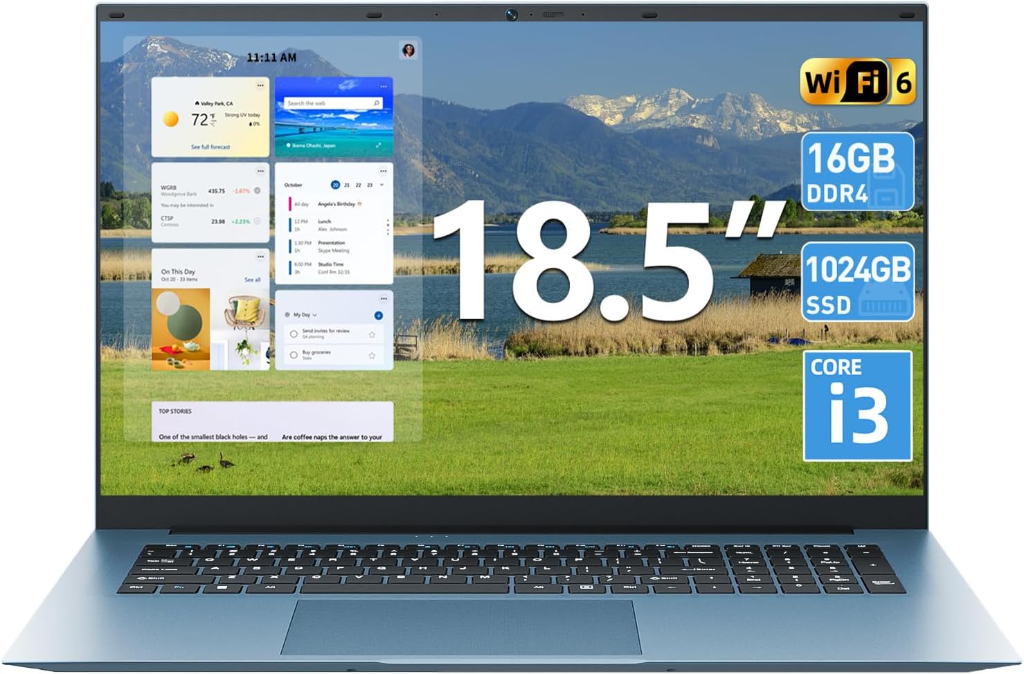SGIN 18.5 Inch Laptops Computer 16GB RAM 1024GB SSD Ordinateur Portable, Win 11 Laptop Core i3 Processor, 180° Open Angle, Type-C, 8000mAh, WiFi 6, HDMI, for Business and Students(Gray)