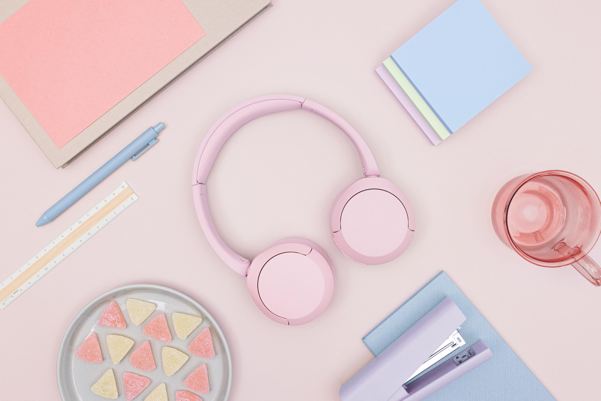 Sony WH-CH520 Auriculares inalámbricos Bluetooth On-Ear con micrófono y hasta 50 Horas de duración de la batería con Carga rápida, Color Rosa