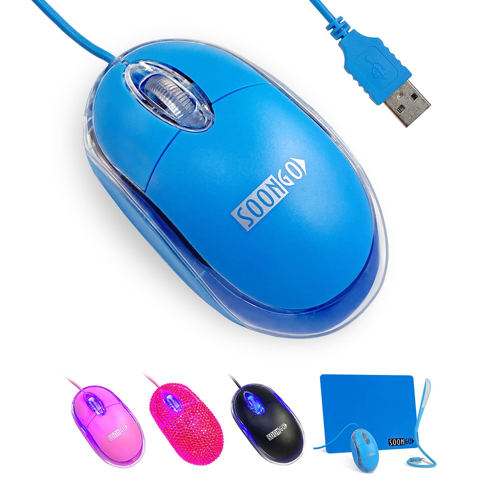 SOONGO Kinder Maus Mini USB Maus, Ergonomische Optische Computermaus, 1600 DPI, 1.5m Kabel, Kompatibel mit PC Laptop Desktop Windows 7/8/10/XP/Vista & Mac, Blau
