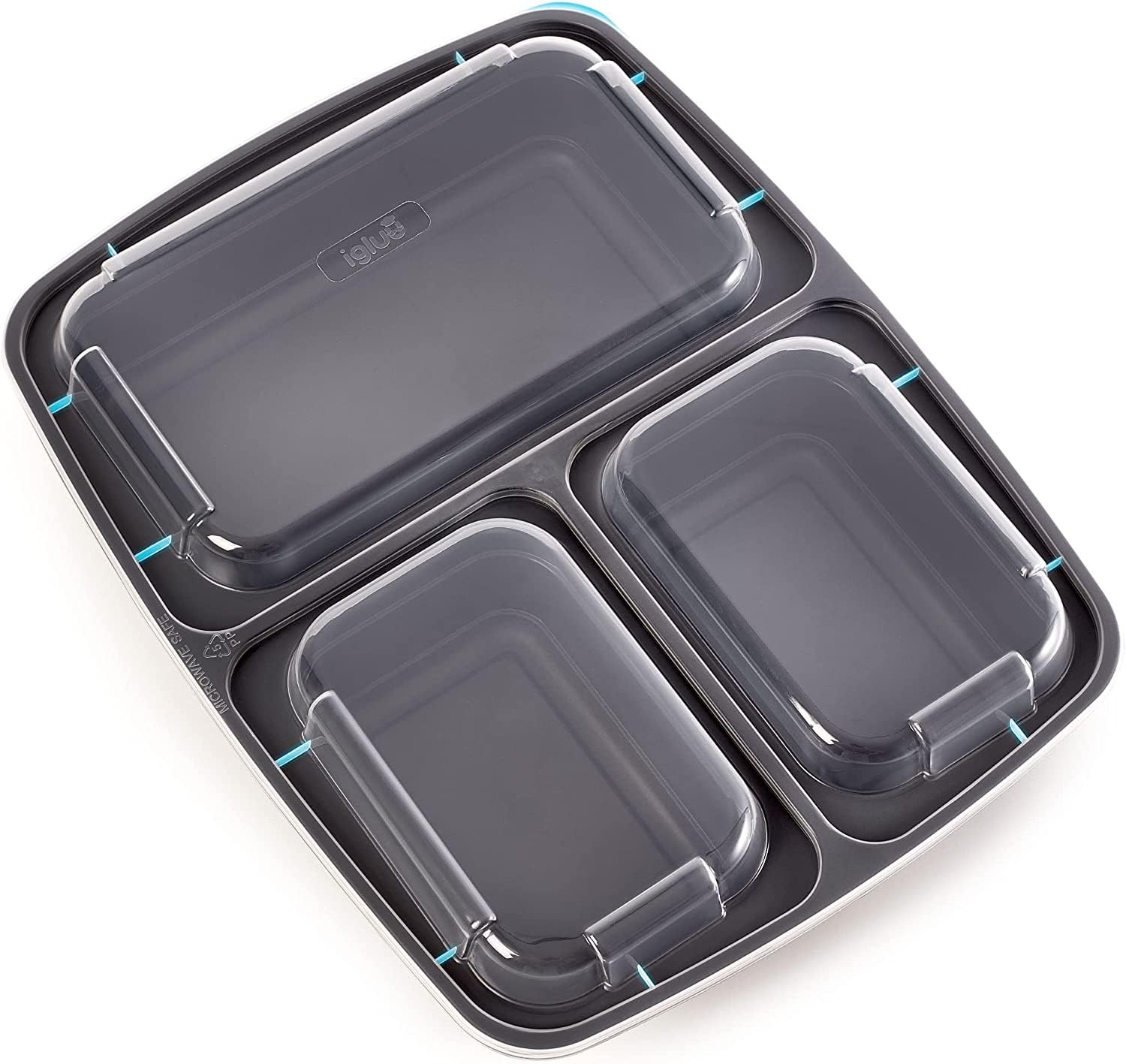 Igluu Meal Prep Boxen mit Deckel (10er-Pack) - wiederverwendbar, mikrowellen-, gefrier-, spülmaschinengeeignet, stapelbar - 946ml Fassungsvermögen - 3 großes Fach - aus BPA-freiem Kunststoff 9