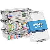 BiuLeon 4 Pack Extra Large Pencil Box, Plastic Pencil Case Organizer, Clear Crayon Box Marker Organizer, Stackable Craft Organizers and Storage for Pen, Craft, Art Supply(Grey)