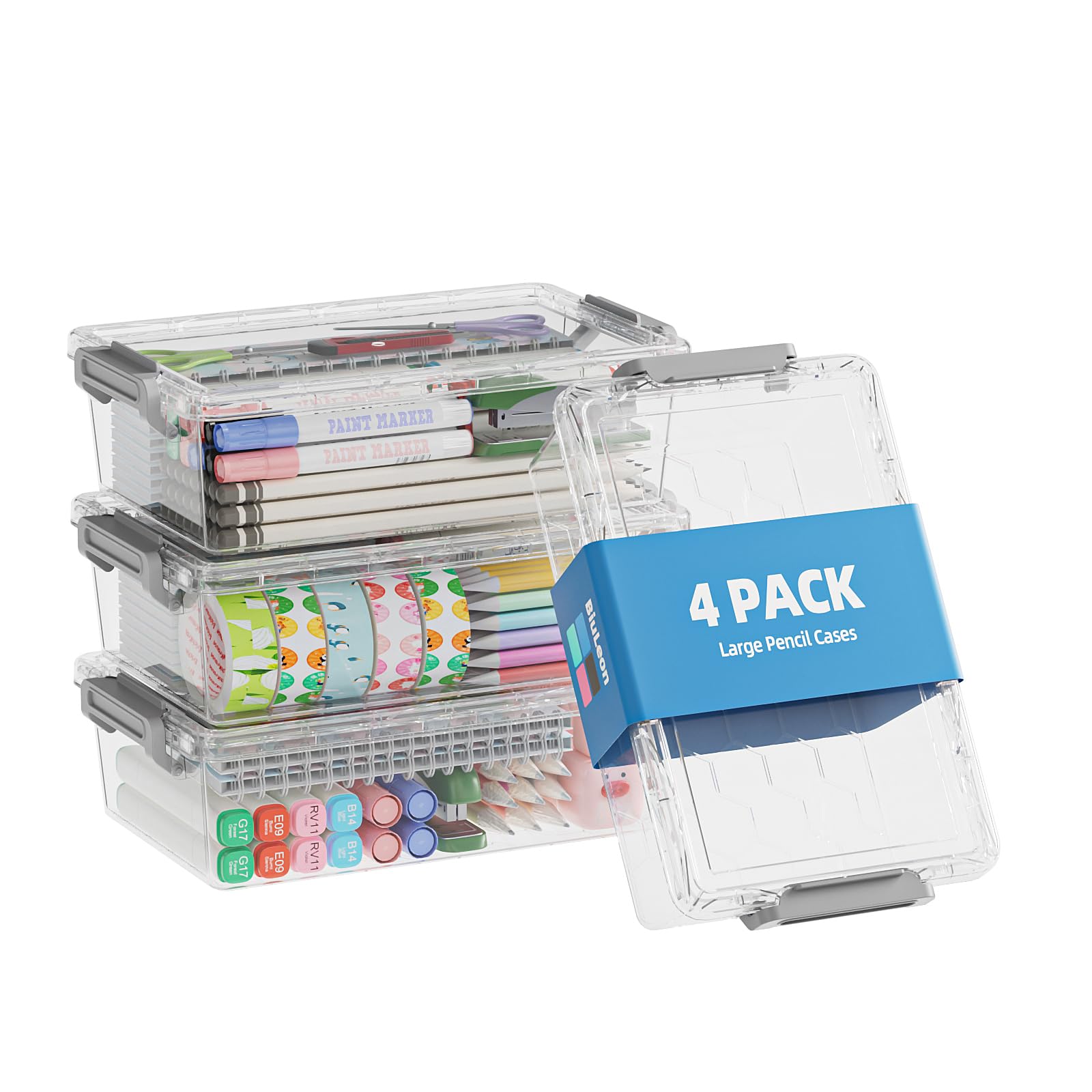 Photo 1 of ONLY 1 PACK !!!!!!!!!!!!!!!!!!!!!!!-----------------------------------------------------------------------BiuLeon 1 Pack Extra Large Pencil Box, Plastic Pencil Case Organizer, Clear Crayon Box Marker Organizer, Stackable Craft Organizers and Storage for P