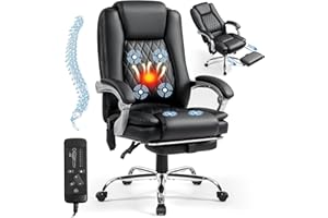 Mvpipi Massage Office Chair with Foot Rest - Ergonomic Executive Chair, High Back Reclining Leather Desk Chair with 135° Recline, 400 LBS, 6-Point Vibration and Heat, Classic