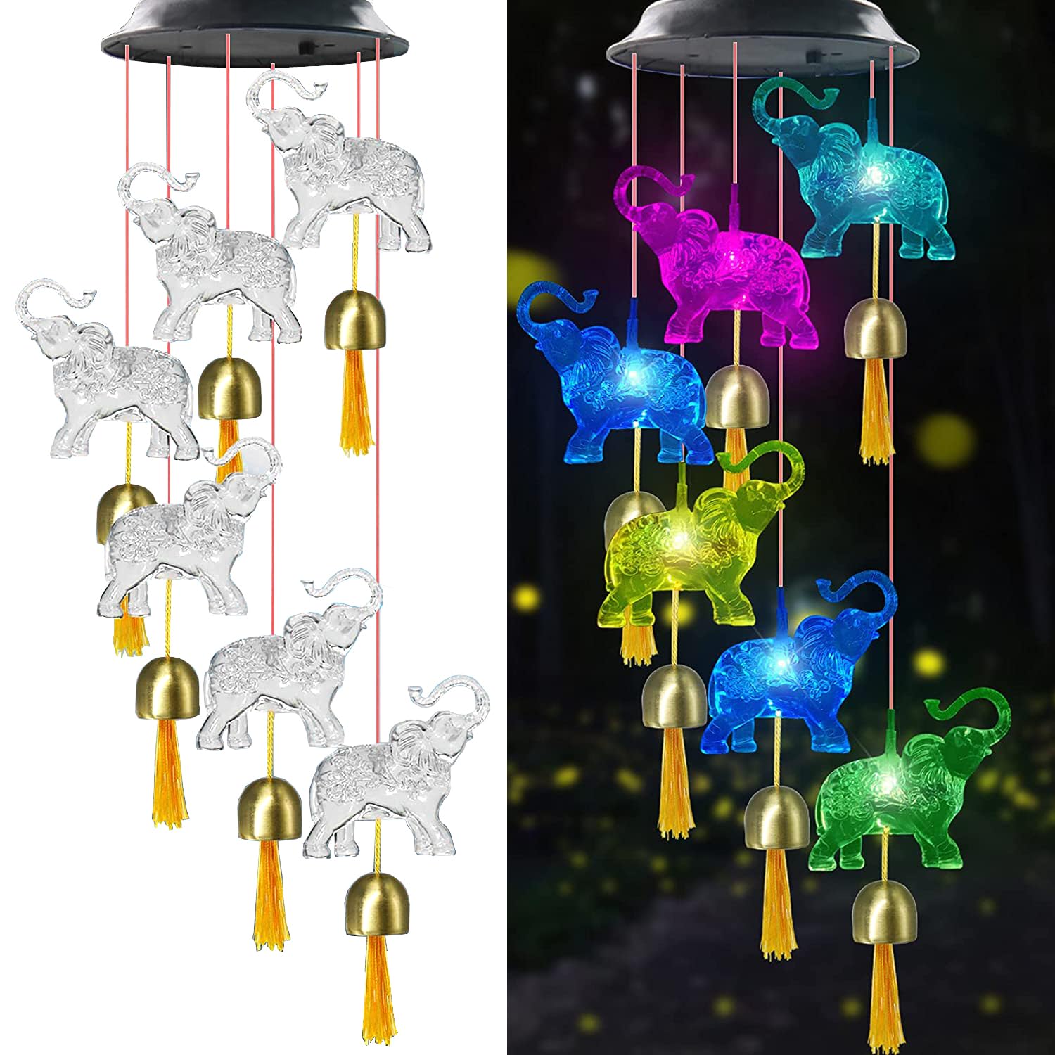 HeiPen Elephant Gifts for Mom Woman, Solar Wind Chimes for Garden, Hanging Solar Lights for Patio, Yard, Garden Decor Valentines day