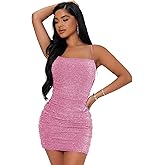 Floerns Women's Glitter Sleeveless Ruched Party Clubwear Bodycon Mini Dress