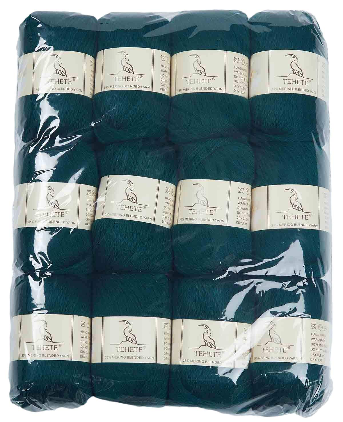 TEHETE Merino Wool Yarn for Knitting and Crochet 12x50g 35% Merino Blended Yarn 3ply Soft, Set of 12-Green