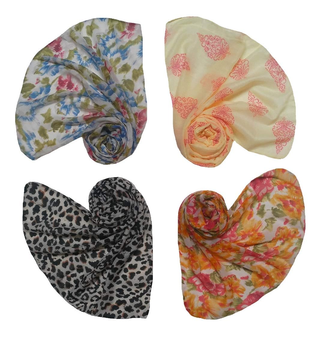 letz dezine &trade; printed poly cotton set of four mullticoloured stoles; scarf and stoles for women