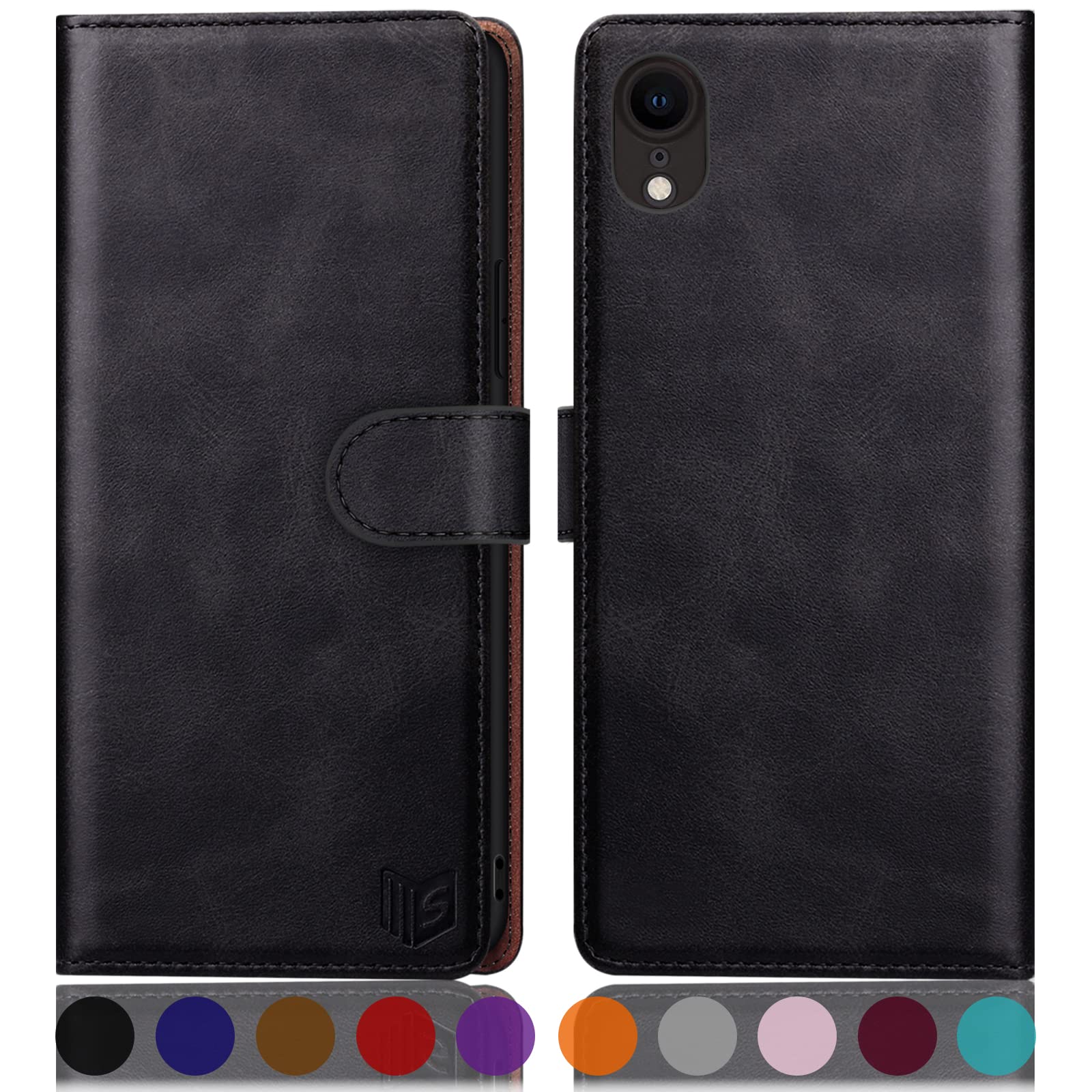SUANPOT for iPhone XR 6.1 Inch case with [Credit Card Holder][RFID Blocking],PU Leather Flip Book Protective Cover Women Men for apple XR Phone case Black