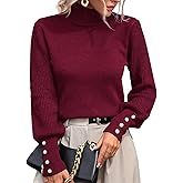 Upopby Women's Fall Winter Turtleneck Sweaters for Women Lantern Sleeve Knitted Pullover Sweater Jumper Tops