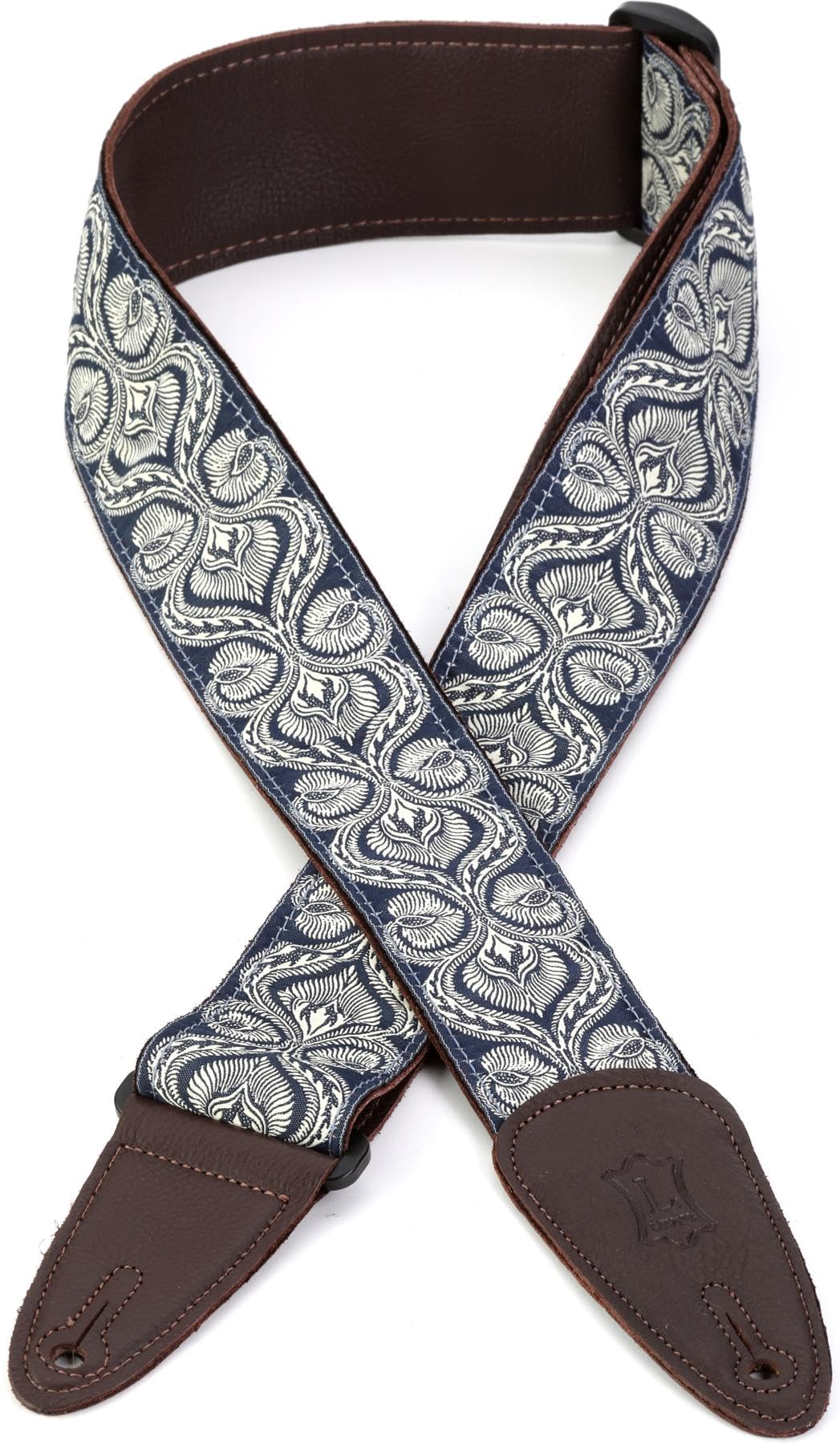 Levy's Leathers MGJ-001 2" jacquard weave guitar strap with garment leather backing, garment leather ends