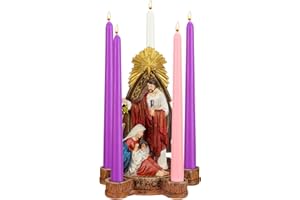 Pickmesh Advent Candle Holder Resin Nativity Advent Candlestick with Candles Wreath Candle Holder Tabletop Christmas Centerpiece Nativity Decorations, 7.8 Inch(Vintage Color)