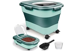 Viretec Dog Food Storage Container, 5-20Lbs Collapsible Pet Food Storage Containers with Rolling Wheel Airtight Locking Lid, Dry Food Storage Bin with Cup and Scoop, Suitable for Pet Food, Flour, Rice