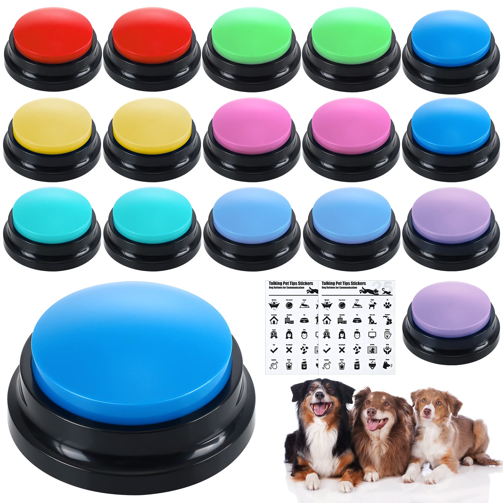 Photo 1 of Jerify 16 Pieces Dog Buttons for Communication Voice Recordable Cat Dog Talking Buzzers Set with Stickers 30 Seconds Pet Speech Training Buttons for Pet Cat Training Interactivity(Classic Colors)