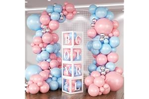 HKYOOD 140Pcs Gender Reveal Balloon Garland Arch Kit - Pink and Blue Balloons Silver Latex Balloon for Boy or Girl Gender Reveal Decorations Birthday Party Baby Shower Celebration Anniversary (No Box)