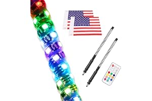 OFFROADTOWN 2PCS 2FT LED Whip Light RF Remote Control Spiral Lighted Whips RGB Dancing/Chasing Light Antenna LED Whips for UTV ATV Polaris RZR Razor Offroad Trucks Pickup 4X4 Dune