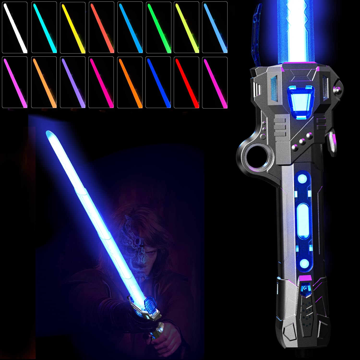Photo 1 of NizHome Light Sabers, 16 Color Rechargeable Lightsaber with FX Sound & USB C Charging Cable, Retractable Light Swords