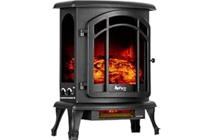 e-Flame USA Tahoe LED Portable Freestanding Electric Fireplace Stove Heater - Realistic 3-D Log and Fire Effect (Black)