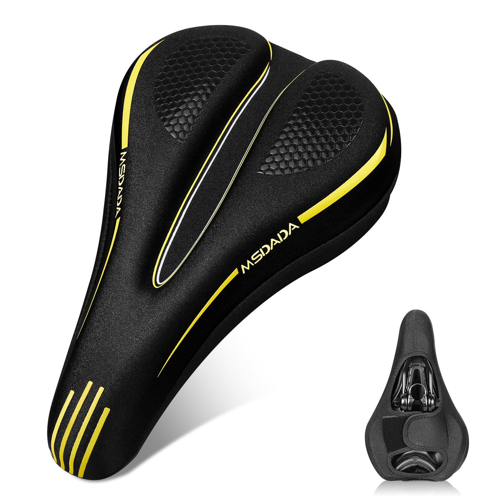 New Gel Bike Seat Cover Padded, MSDADA Soft Bike Seat Cover Cushion for Men & Women, Comfortable Bike Accessories Gel Seat Cover for Bike, Outdoor Indoor Cycling(Yellow)