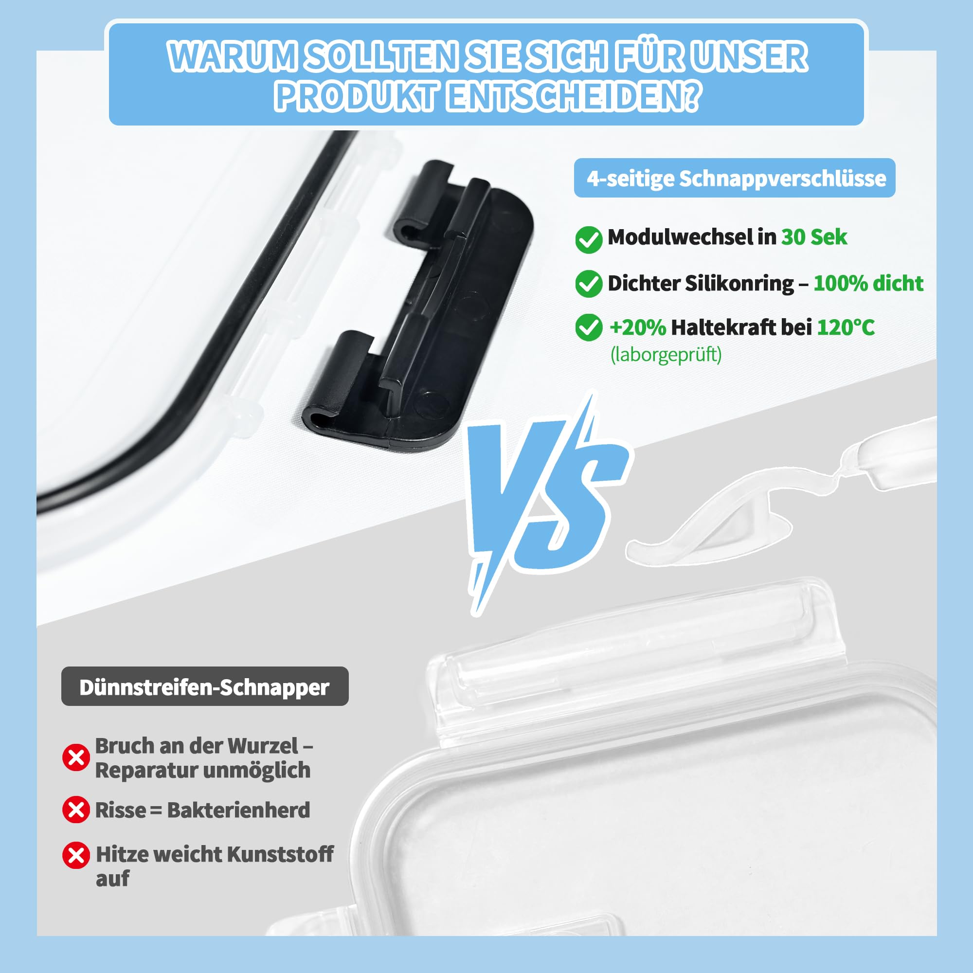 ERUIV Meal Prep Boxen Glas, [4 Behälter + 4 Deckel] Meal Prep Glas-1520ml, Frischhaltedosen Glas, Gefrierdosen Set Mit Dampfventil, Glasdose transparent Mit Deckel, BPA-freie Vorratsdose Glas 3