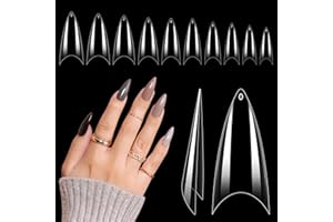 Quaferen Clear Stiletto Nail Tips, 500PCS Half Cover Soft Gel Nail Tips Medium Stiletto False Nails Almond Shape Curved Tips for Acrylic Nails Salon Home DIY with Box 10Sizes