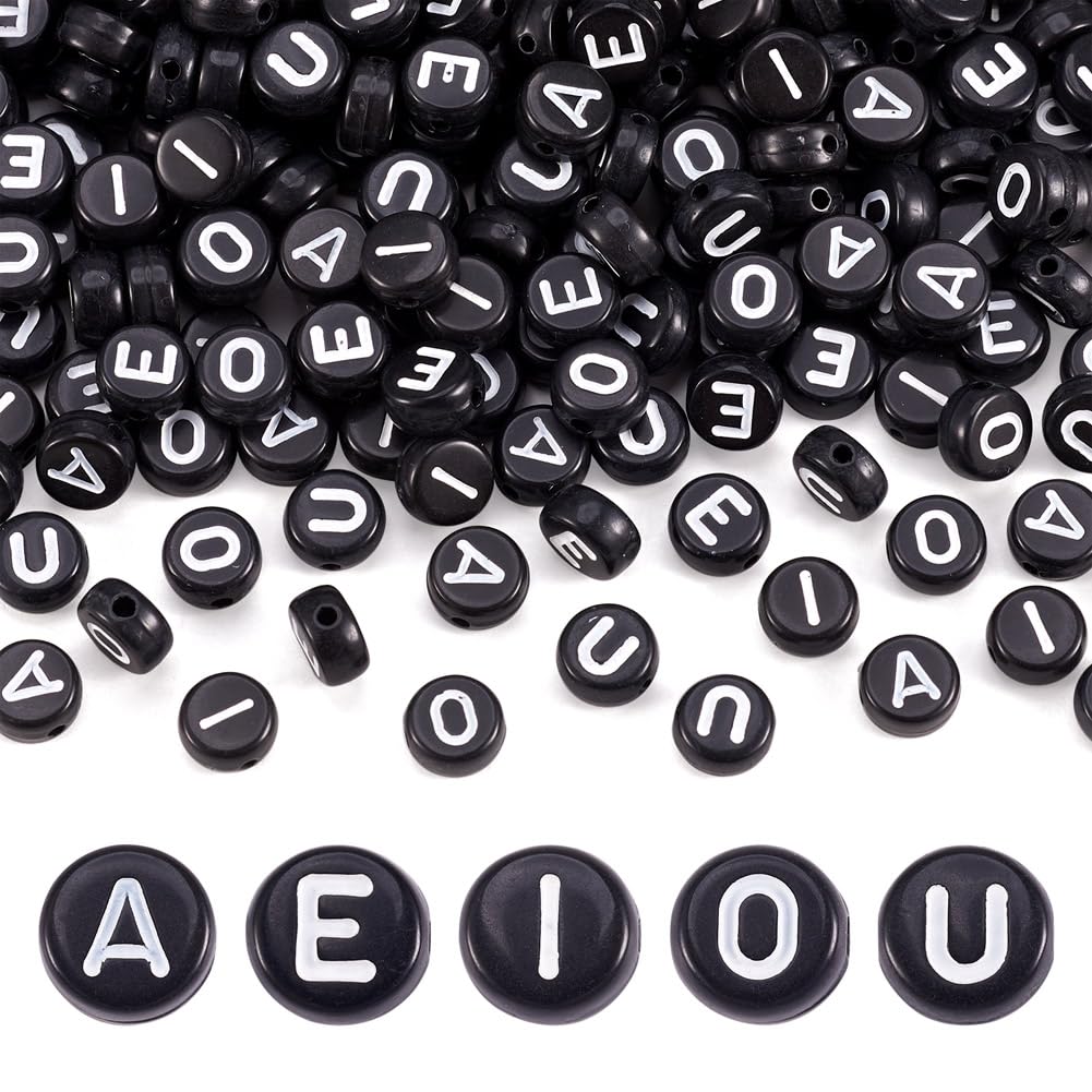 Cheriswelry 500 Pcs Opaque Acrylic Letters Beads - Flat Round Black Alphabet Beads for Jewelry Making DIY Crafts Bracelets Necklaces Earrings