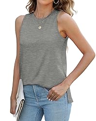 Womens Tank Tops Loose Fit High Neck Side Split