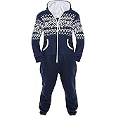 Unisex Adult Onesie One-Piece Pajama Jumpsuits Long Sleeve Playsuit with Hood, Non Footed Pajama for Men & Women