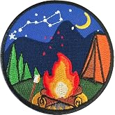 PatchClub Camping Patch Campfire Fire Mountain Adventure Outdoors, 3 inches - Colorful Embroidered Cool Iron On/Sew On Patches (Campfire)