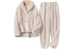 Flygo Girls Fuzzy Pants Set Fleece Outfits Winter Flannel Loose Fluffy Pullover Sweatshirt Top Pants Sweatsuit