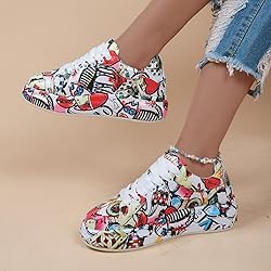 Breathable Low-top Lace-up Graffiti Running Shoes