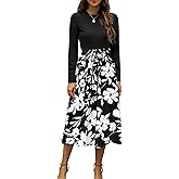 Zattcas Women 2026 Spring Dress Long Sleeve Ribbed Teacher Church Modest Business Casual Work Outfits Midi Dress