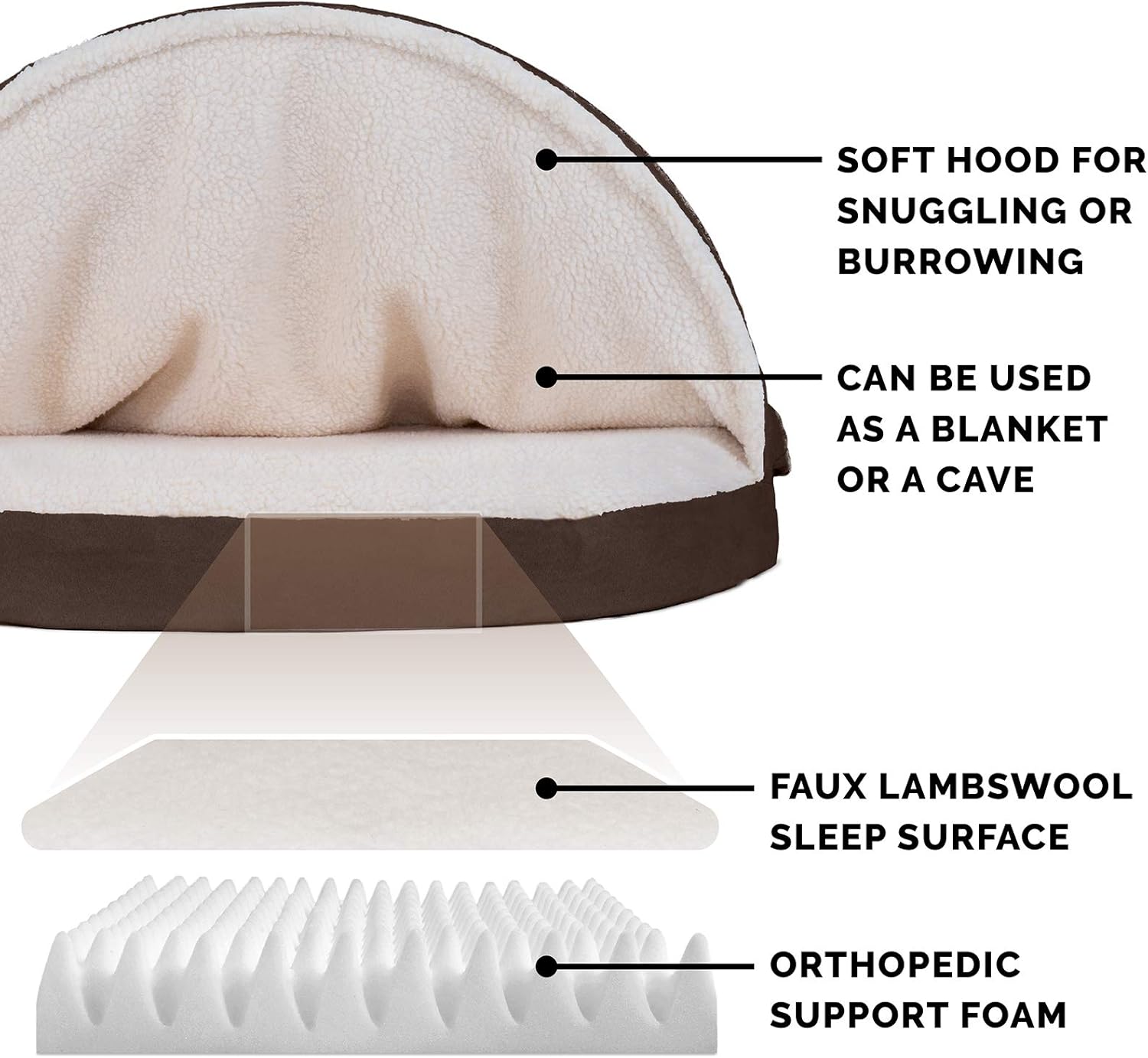 Furhaven Pet Dog Bed - Orthopedic Round Cuddle Nest Faux Sheepskin Snuggery Blanket Burrow Pet Bed with Removable Cover for Dogs and Cats, Espresso, 26-Inch : Pet Supplies