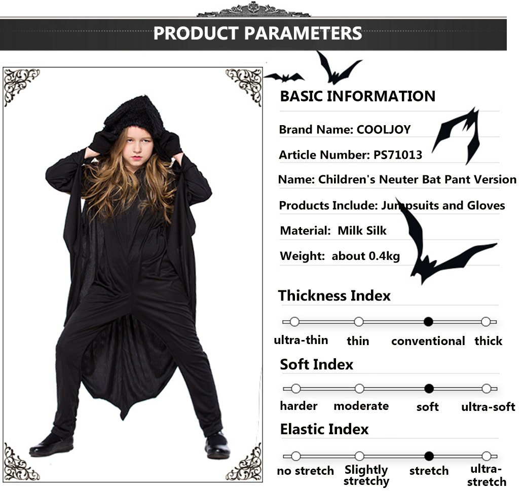 COOLJOY Kids Unisex Vampire Bat Costume, Jumpsuit Halloween Cosplay Costume Set