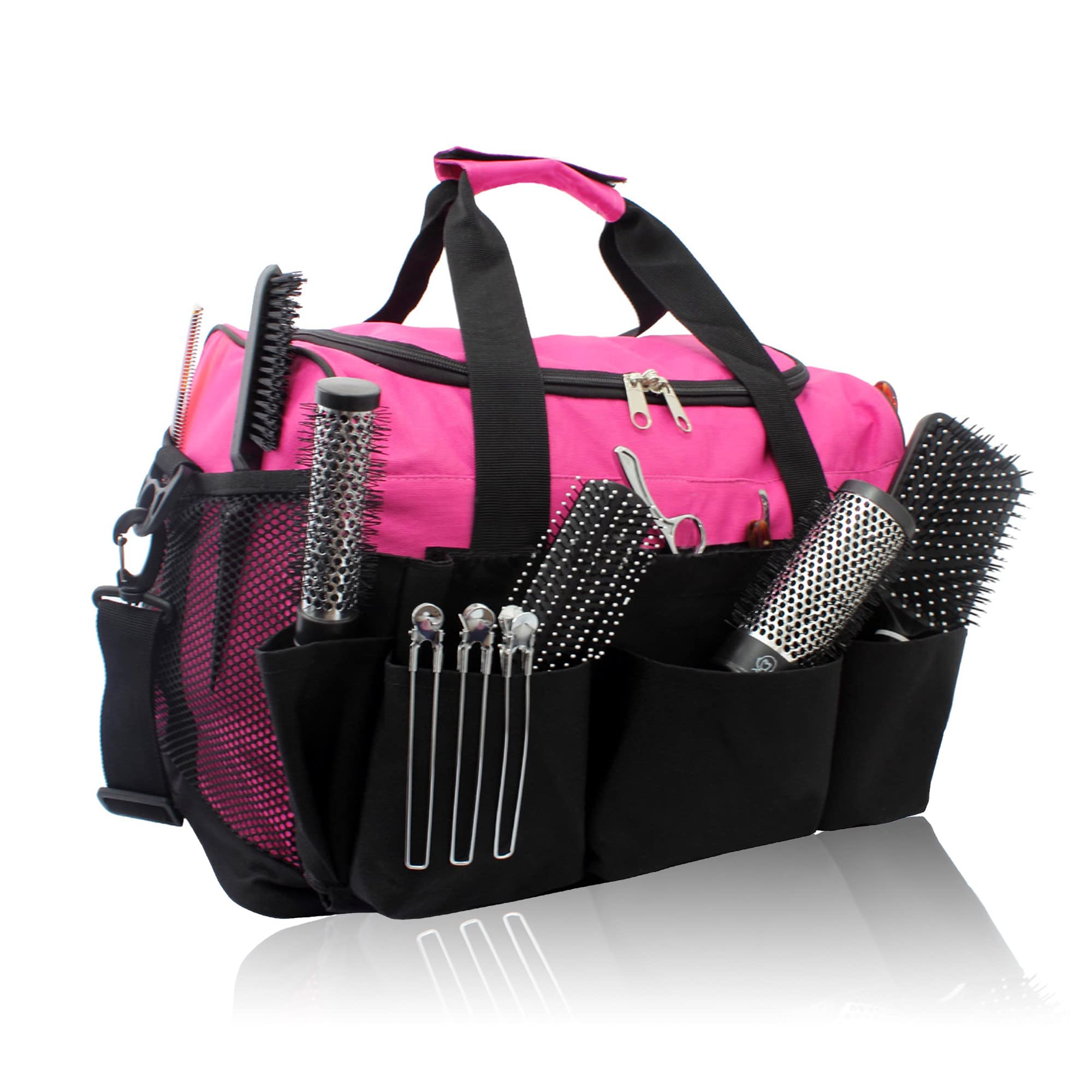Hairdressing Designer Session Bag Pink – Large Mobile Hairdresser & Barber Kit Holder – Pet Grooming Hair Dressing Bag with Compartments & Shoulder Strap